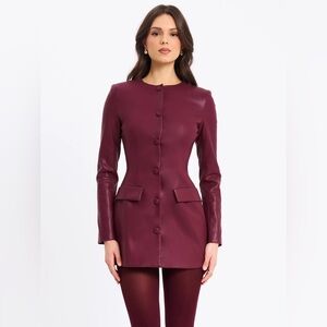 Miss circle Baila Burgundy Vegan Leather Long Sleeve Dress